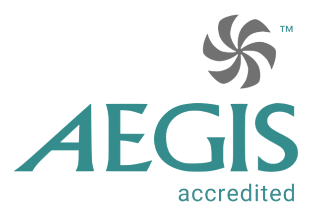 AEGIS logo. Homecamp is accredited by AEGIS.